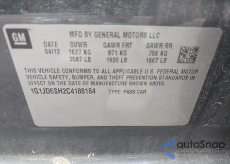 2012 Chevrolet Sonic 1Lt from USA, damaged, VIN 1G1JD6SH2C4188184